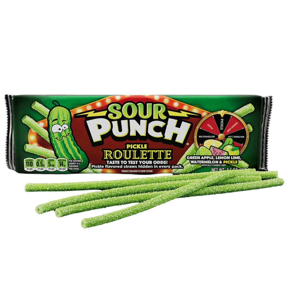 Sour punch pickle roulette straws 128g best before 4/2/2025